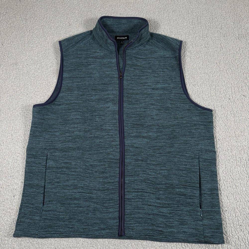 Bonobos‎ Mens Sweater Vest XL Green Full Zip Fleece Hiking Golf Pockets Preppy